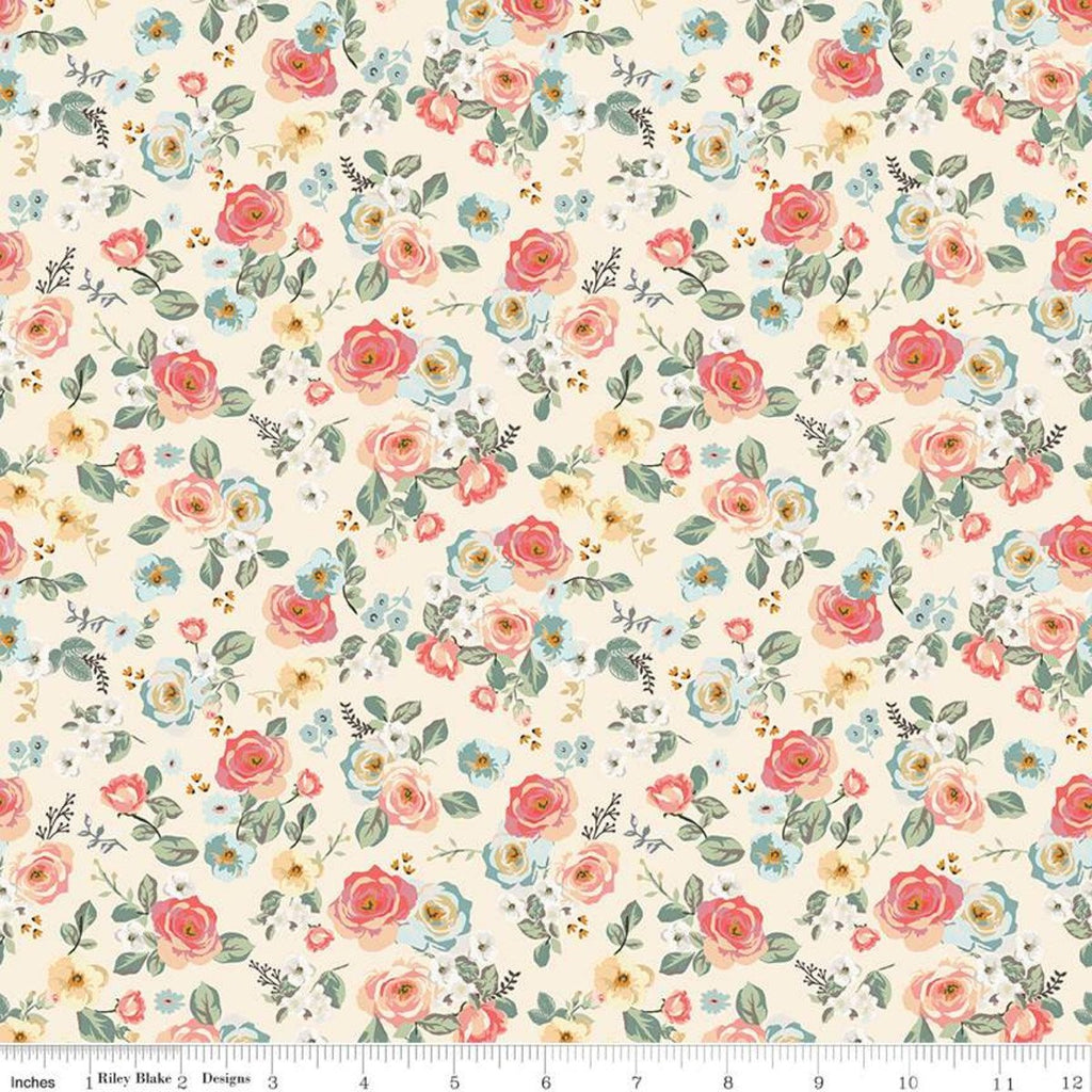 Gingham Gardens Floral Cream C10351 by My Minds Eye for Riley Blake Designs