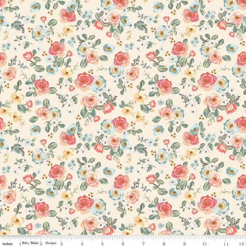 Gingham Gardens Floral Cream C10351 by My Minds Eye for Riley Blake Designs