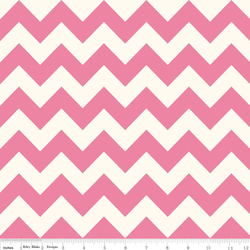 Hot Pink Medium Chevron on Cream by Riley Blake - Lady Belle Fabric
